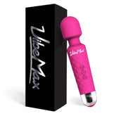 VibeMax front view showing compact pink massager and included pouch for portability and convenience
