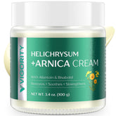 Vigority jar front view showing label and 3.4oz size, supports gentle bruise care
