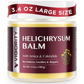Vigority jar front view showing calming balm and clear labeling for easy identification