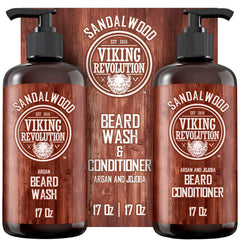 Viking Revolution front packaging showing sandalwood beard kit benefit hydration