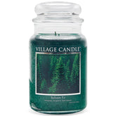 Village Candle front jar showing green glass and neat presentation for decor
