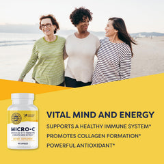 Vimergy Micro-C capsule close-up highlighting easy-to-swallow vegan capsule benefit