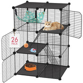 VISCOO cat cage front view showing compact multi-level layout and accessibility