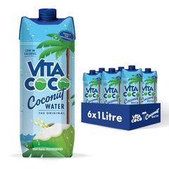 Vita Coco front packaging showing six 33.8 oz bottles for easy stocking