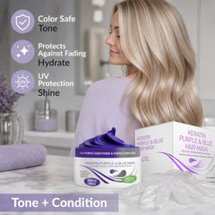VITAMINS hair cosmetics close-up texture of blue-purple cream showing rich conditioner benefits