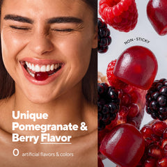 VitaUp close-up of mixed berry pomegranate gummies highlighting chewable texture
