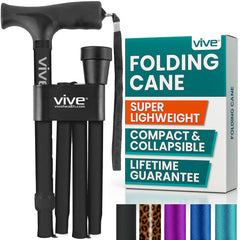 Vive folding cane front view showing sturdy frame and polished finish for reliable support