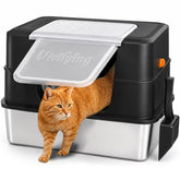Vivifying front view of XL black-lid litter box showing modern finish and privacy benefit