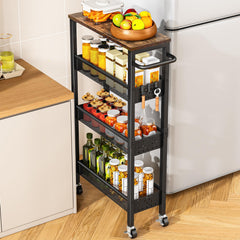 Vivihomety front view showing wood top and four slim shelves for stylish storage