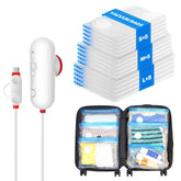 VMstr front packaging showing 15-pack set and USB pump for compact travel