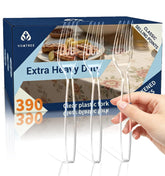 Voatree front packaging showing 390 count and clear forks for large events