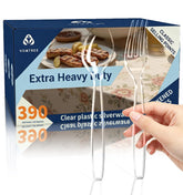 Voatree front pack showing 390 clear utensils and storage bag for bulk convenience