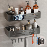 Voldra front view of two-pack shelves showing compact, no-drill storage benefit
