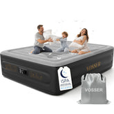 VOSSER front view of queen air mattress showing plush top and neat edges for guest comfort
