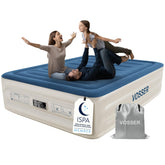 VOSSER queen front view showing full elevated mattress for comfortable guests