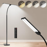 VrimNowit floor lamp front view showing full dual-head design and bright room illumination
