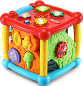 VTech cube front view showing interactive panels and educational benefits