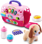 VTech Care for Me front view showing carrier and plush puppy for portable play