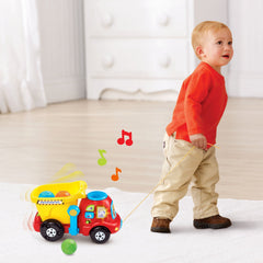 VTech hinged bucket open to show easy unloading and motor skill practice