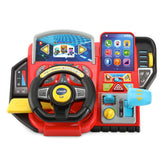 VTech front dashboard view showing controls and colorful game screen for interactive play
