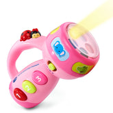 VTech front view of pink flashlight showing buttons and lights for interactive learning