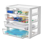 Vtopmart clear desktop organizer front view showing tidy drawers and visible contents benefit