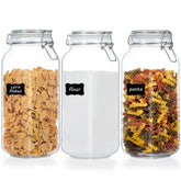 Vtopmart front view of 3-pack glass jars showing neat pantry storage and easy identification