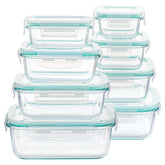 Vtopmart front view showing all eight glass containers and lids, organized neatly