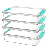 Vtopmart front view of 4-pack clear bins showing contents for quick identification