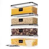 Vtopmart front view of four airtight pasta canisters showing neat organization