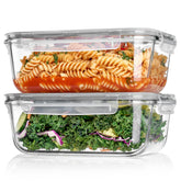 Vtopmart front view of two 63oz glass containers showing clear capacity and grey lids for organized storage
