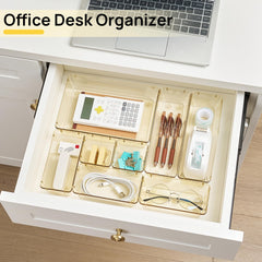 Vtopmart organizers arranged in a bathroom drawer for fast-access cosmetics and tools