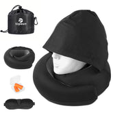 Vzpeun front view hooded neck pillow showing ergonomic shape and privacy