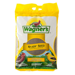 Wagner's nyjer seed front packaging showing brand and 20-pound bag benefits