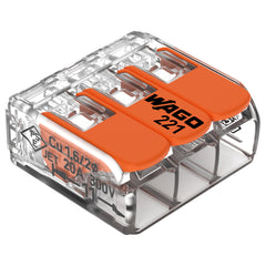 WAGO 221-413 transparent housing close-up for easy conductor inspection benefit