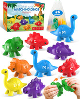 Walenty front packaging showing 26 dinosaur alphabet pieces and storage box, clear benefit: organized set