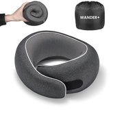 WANDER+ front view of black neck pillow showing ergonomic shape and travel-ready fit