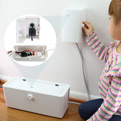 Wappa Baby outlet cover box front view showing secure enclosure and peace of mind
