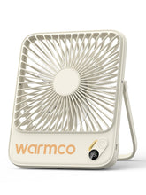 Warmco D3 front view showing compact fan and slim profile for easy travel
