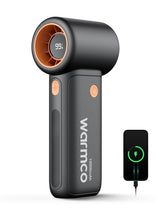 Warmco front view handheld fan showing compact design and easy grip for comfort