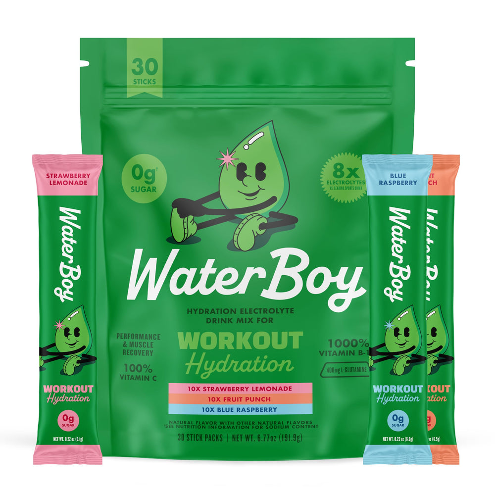 Waterboy front packaging showing 30ct variety pack and brand clarity