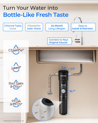 Waterdrop cartridge close-up showing media structure and long life benefit