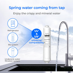 Waterdrop MNR35 side label detail highlighting capacity and compatibility benefits