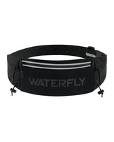 WATERFLY front view showing slim black pack and organized pockets benefit visibility