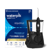 Waterpik Aquarius front view showing controls and base, clear organization benefit