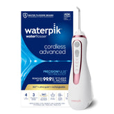 Waterpik cordless advanced front view showing rose gold finish and compact benefit