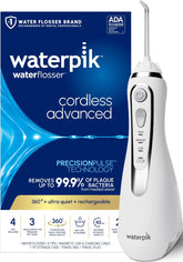 Waterpik Cordless Advanced front view showing compact design and controls