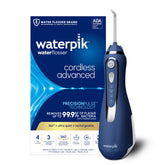 Waterpik Cordless Advanced front view showing controls and tip, comfortable handling benefit