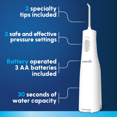 Waterpik reservoir close-up highlighting removable 5-ounce reservoir for quick refills