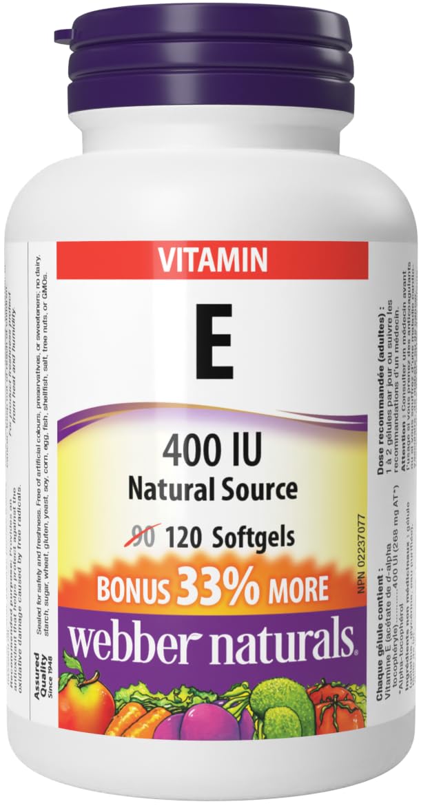 Webber Naturals front packaging showing 120 softgels and 400 IU benefit